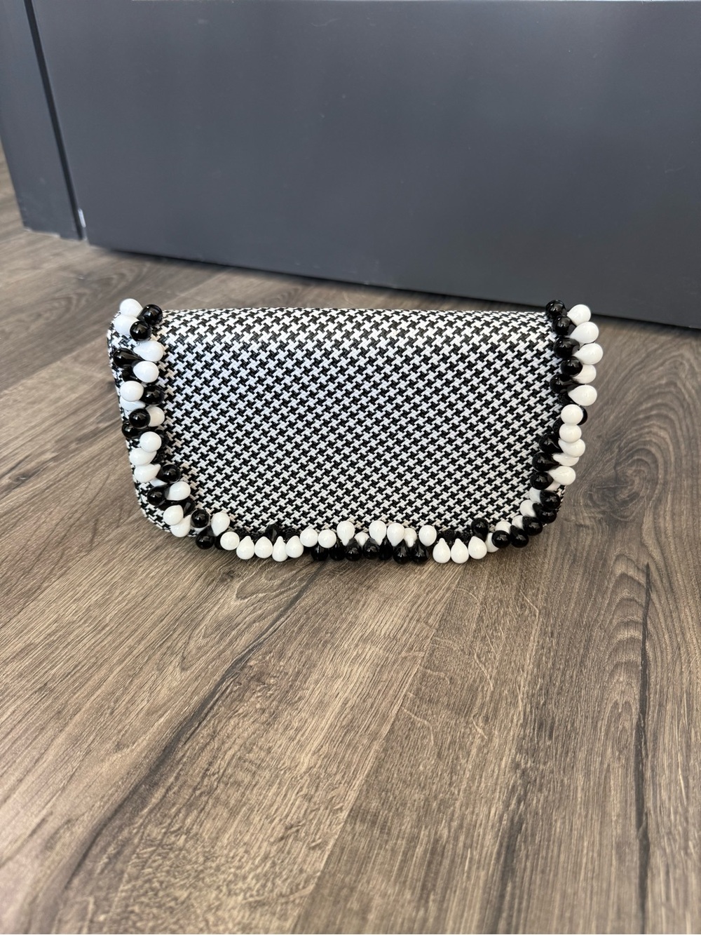 Renaud Pellegrino Black & White Beaded Houndstooth Clutch